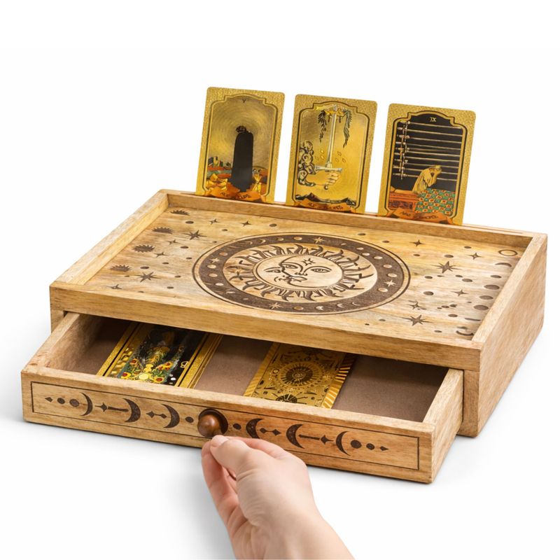 Mango wood tarot box from the side