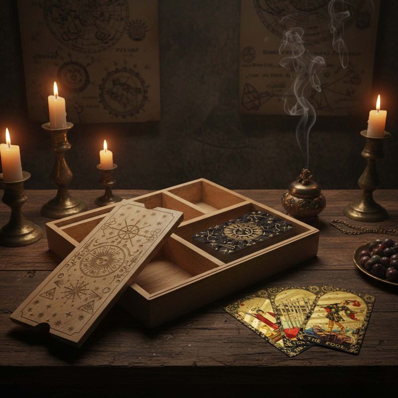 Tarot box compartments with decks