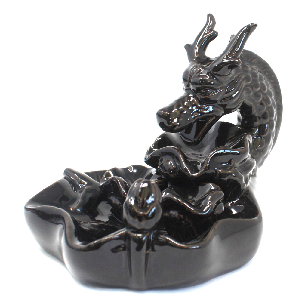 Large ceramic dragon pool backflow incense burner