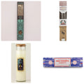 Cleansing ritual kit: white sage incense, frankincense, cleansing spell candle, Nag Champa